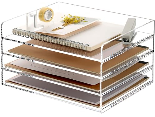 SANRUI Transparenter Schreibtisch-Organizer mit 4 Ebenen, A4, stapelbare Dokumentenablage, Acryl-Schreibtisch-Organizer und Zubehörsortierer, Arbeitsplatz, Bürobedarf, Organizer, 31,5 x 22,5 x 8,8 cm