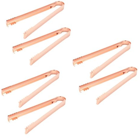 OUNONA 6pcs Gold Tongs Stainless Steel Ice Tongs Kitchen Food Folder Bread Clip Serving for Bar Home