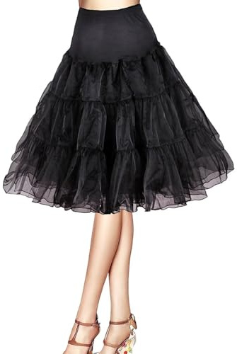 Unterröcke Petticoat Unterrock Rock 1950 Jahre Retro Crinoline Underskirt Reifrock Röcke 50s Swing Vintage tüllrock net Halb Slips Skirt für Wedding Bridal Petticoat Rockabilly Kleid(Schwarz,54)
