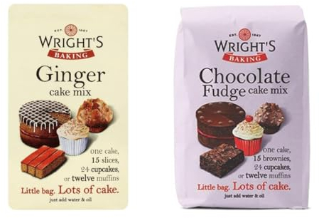 Wright's Baking Cake Mix Selection Pack Chocolate Fudge & Ginger Cake Mix (One of Each 500g Pack) | can be used to bake light & moist cakes, slices, muffins or cupcakes