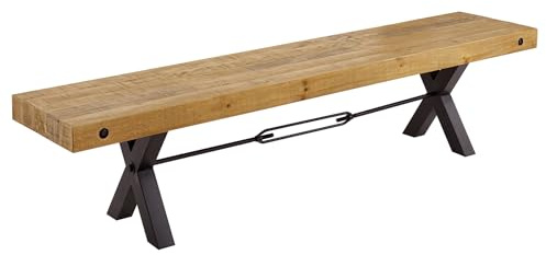 Sitzbank THOR - 200cm - braun - Pinienholz Metall-Gestell Industrial | montiert geliefert, Unikat, handgefertigt, lackiert, Bohlenoptik, X-Gestell, mit Querstrebe