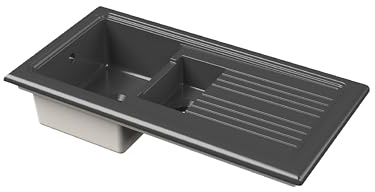 Balterley Ceramic Kitchen Sink with Drainer & Overflow Hole, 101cm Bowl Inset Fireclay Black Kitchen Sink, 1.5 Double Bowl Reversible Sinks with Grooved Drainer - 1010 x 525 x 235mm (Dark Grey)