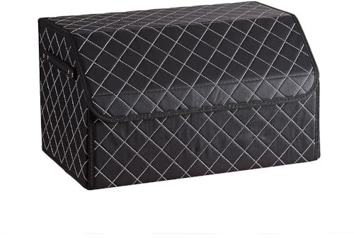 JSCARLIFE Multipurpose Collapsible Luxury Foldable Storage Box - Waterproof PU Car Boot Storage Organiser for Shopping, Camping, Picnic, Home, Garage (Black and White)