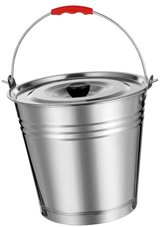 BCOATH Mehrzweck Ascheeimer Edelstahl 8l mit Deckel und Schaufel Hitzebeständig für Kamin Grill und Feuerstelle Großer Kohlebehälter für Garten und Terrasse