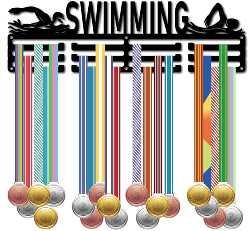 CREATCABIN Schwimmmedaillen-Aufhänger,Medaillenhalter,Regal,Organizer,Sport,Metall,Eisen,Wandhalterung Aufhängen Über 60 Medaillenrahmen,Dekor,Medaillenaufhänger Für Läufer,Marathon,Schwarz,40x15cm