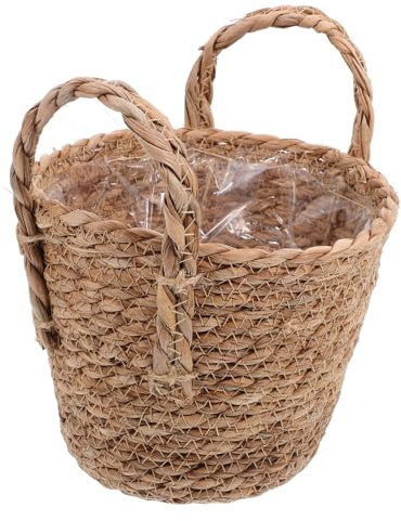 Kisangel Leichter Multifunktionaler Blumenkorb aus Bulrush mit Klassischem Gewebtem Design und Zwei Griffen zur Dekoration und Aufbewahrung im Wohnzimmer