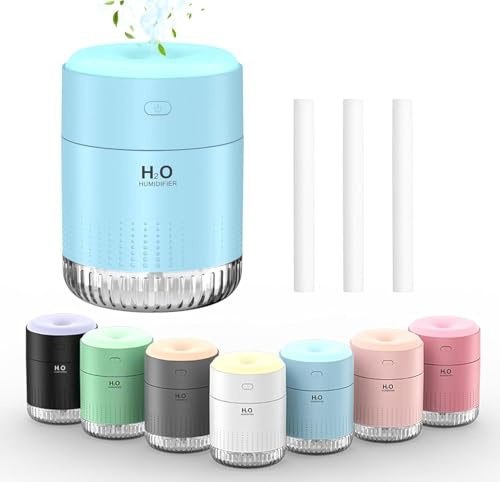 KARFUN Humidificador de Aire, Mini Humidificador Portátil 350ml, 7 Luces de Color, 26dB Silencioso, Apagado Automático, para Oficina, habitación de niños, Dormitorio, Coche (Azul)