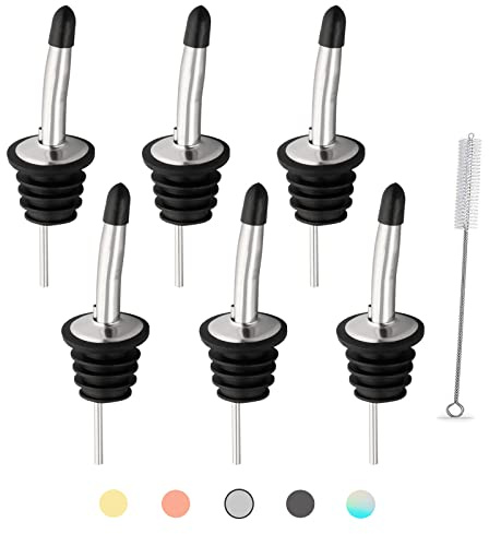 Xuduvay 6x Edelstahl Flaschenausgießer für Spirituosen Öl Wein Dichtung | Konischer Portionierer, universeller Sitz für Flaschen, tropffreies Einschenken, für Bar & Küche