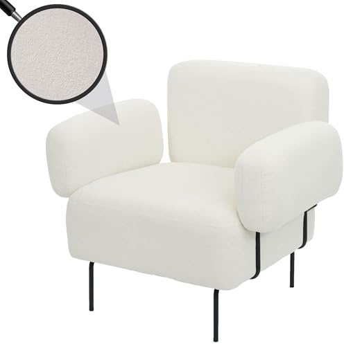Lounge-Sessel HWC-L83b, Cocktailsessel Polstersessel Sessel, Bouclé Stoff/Textil Metall, Creme-weiß