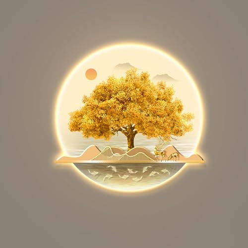 Decorazione da Parete Mucca da mungere Decorazione da Parete per Affari Pittura ad Acqua da Parete Pittura a LED Luce Albero della Vita Scultura per Azienda Domestica 87 * 90 cm