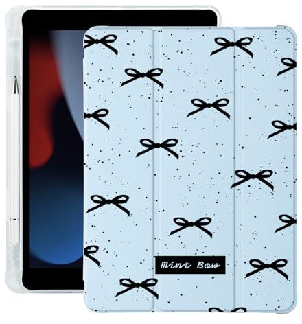 Funda mona con lazos negros de iPad A16 de 11 pulgadas (11ª generación, 2025) y iPad de 10,9 pulgadas (10ª generación, 2022), soporte para lápiz, apagado y encendido automático, TPU suave, Cuero azul