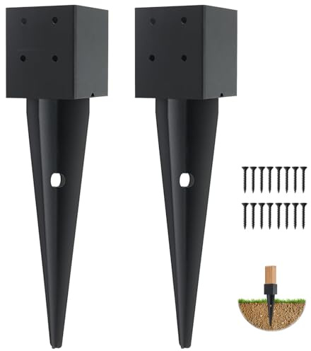 2 Pcs 4x4 Fence Post Anchor Ground Spike 16 (Inner Size 3.6x3.6) Black Powder Coated–Mailbox Post Anchors, for Deck,Fence,Railing,Mailbox..