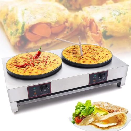 Crêpière Électrique, Machine À Crêpes Commerciale À Double Plaque Chauffante De 16 Pouces, Poêle À Crêpes Antiadhésive avec Contrôle De Température, pour Blintzes, Tortillas, Crêpes, Œufs Et Bacon