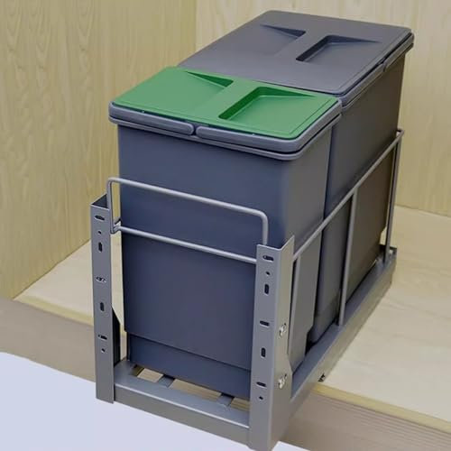 LLMTYO Poubelle coulissante sous l'armoire, matériau en Acier Robuste sous l'évier, Poubelle coulissante, Couvercle entièrement scellé, étagère à déchets coulissante pour kit