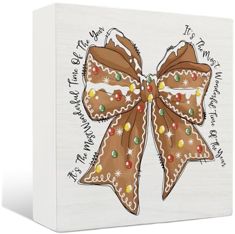 Insegne natalizie di pan di zenzero, scatola di legno per decorare la casa, decorazioni natalizie di pan di zenzero, 12,7 x 12,7 cm