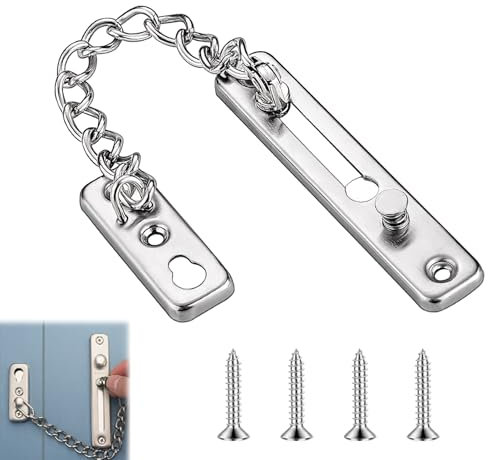 Door Chain Lock, Safety Heavy Duty Latch Chain Door Lock with 4 Screws Stainless Steel Brushed Nickel Security Private Internal Door Restrictor Anti-Theft Limiter for Home Hotel Office (Silver)