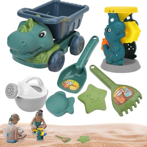 Toyos de Playa 7pcs, Juguete de Arena de Dinosaurio Incluye camión volcado, Lata de riego, Pala, rastrillo y moldes de Arena, Juguetes de Sandbox de plástico Seguros para niños.