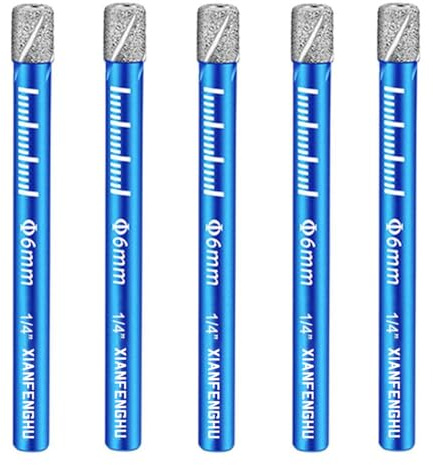 5 PCS 1/4 Dry Diamond Core Drill Bits Set Drill Tile Hole Saws Vacuum Brazed with Round Shank U Type Slot Design for Ceramic, Porcelain Tiles, Marble, Granite, Quartz, Glass Hard Materials