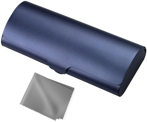 Eyglajdd Lightweight Metal Aluminum Hard Shell Glasses Case with Microfiber Cleaning Cloth for Sunglasses and Reading Eyeglasses, Suitable for Women and Men Dark Blue