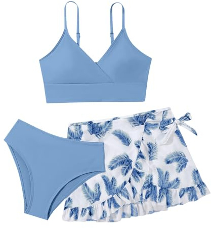Bikini Mädchen 164 Teenager Mädchen Bikini Set 3er Sommer Badeanzüge Kinder Dreiteilig Tankini mit Shorts Einfarbig Rüschen Bademode Bikinis für Girls 8-16 Jahre