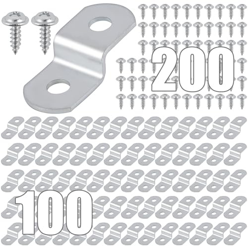 100Pcs 1/4 Offset Canvas Clips with 2 Mounting Hole, Z Shape, 200Pcs Screw | Photo Picture Frame Mirror Z Shape Braces Brackets, Heavy Duty Fixing Supporting Clips for Artwork Table Chair