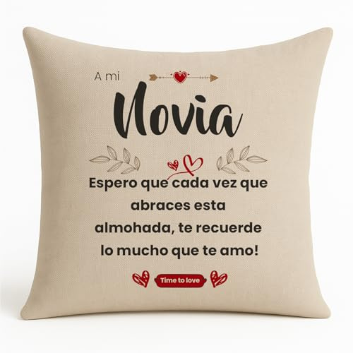 Kembilove® Funda de Cojín Novia 40x40 cm | Regalo Romántico para Novia | Cojín con Frase Te Amo | Decoración para Parejas | Funda Almohadón Lino Lavable | Idea San Valentín Cumpleaños Amor