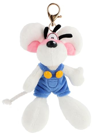 Diddl - Portachiavi peluche in tuta blu 15 cm - Peluche retrò anni '90 da appendere - Accessorio 100% riciclato eco-esponsabile - Idea regalo originale per bambini e collezionista