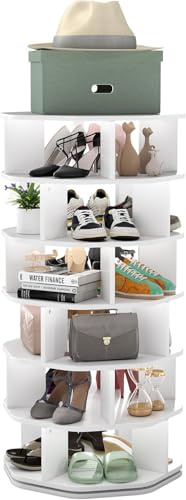 petour Schuhschränke, 6 Stufen Holz Drehbares Schuhregal für 24 Paar Schuhe, 360⁰ rollender schuhablage platzsparendes, Stabiler gyral Schuh-Organizer für Diele Flur Garderobe 57x57x115 cm