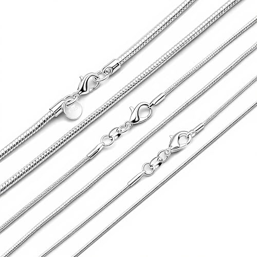 Lunestral 3Pcs 1,2,3mm Thick Snake Chain S925 Silver 16 18 20 22 24 Inch Choker Necklace Jewellery Set