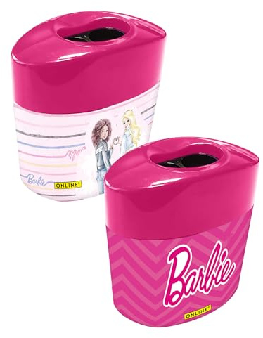 ONLINE Spitzer mit Dose Barbie I 2x Anspitzer mit Behälter und Doppellöchern, schöne Barbie-Designs I Spitzer für dicke und dünne Stifte I Dosenspitzer I Geschenk für die Schultüte oder zum Geburtstag