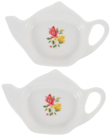 LABRIMP 2 Pièces Support Sachets de Thé Céramique Forme Théière Plat Multifonction et Réutilisable pour Infusion Porte Sachet Antidérapant et Coupelle à Tremper