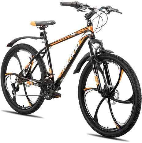 Hiland 26 tums mountainbike för vuxna, 6 ekerhjul 18 växlar män kvinnor mountainbike, med dubbel skivbroms, 26 tums MTB aluminiumram cykel, orange