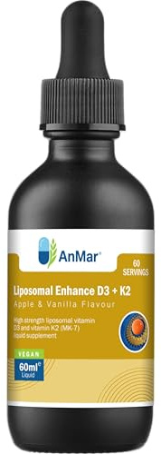 AnMar® Liposomal Vitamin D3 + K2 Liquid – High Strength 4000 IU D3 with MK-7 Vitamin K2 – Apple & Vanilla Flavour Liposomal Vitamin Drops – 60ml (60 Servings)