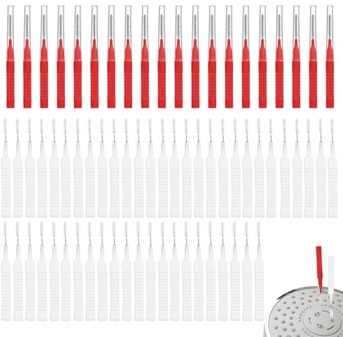 70pcs Shower Head Cleaner Tools Small Hole, 20pcs Red Cleaning Brushes & 50pcs White Shower Nozzle Picks for Bathroom Showerhead Tiny Gaps Deep Household Cleaning & Unclogging
