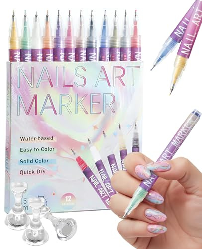 12 colors nail art pens set, Quick Dry 3D Gel Nails art pen for Graffiti, Dotting, Liner Painting, DIY Nail Art Tool