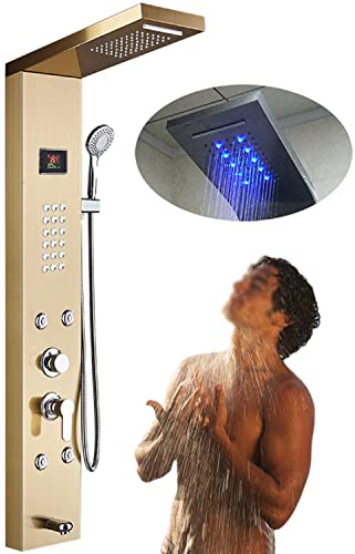 ANXYYDS Colonne de Douche hydromassante LED 6 Jets Système de Douche Panneau de Douche Multifonctionnel système de Douche en Acier Inoxydable Gold