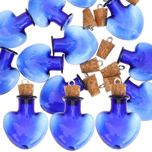 Healifty Set 10 Bottiglie di Vetro Blu Mini con Tappo Sughero a Vite ad Occhiello, Barattoli Decorativi Piccoli per Fai da Te, Bomboniere e Progetti Creativi