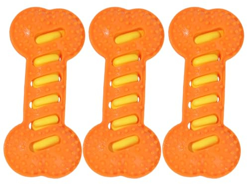 EcoGleam 3-delad tuggleksak för hundar, gnisslande ben, interaktiv massage, tandborste, hundleksak (orange)