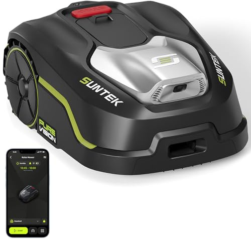 SUNTEK Robot cortacésped inalámbrico periférico – Robot recortadora IA + visión para 250 m², tecnología IA cámara, pendiente hasta 35°, estanqueidad IPX5, cartografía automática, multizonas, control