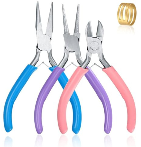 Jewellery Pliers,Needle Nose Pliers Set Small Pliers | Jewellery Making Tools for Repair and Handmade Craft Tweezers Ring Tools Steel Smooth Surface Ergonomic Rubber Handle