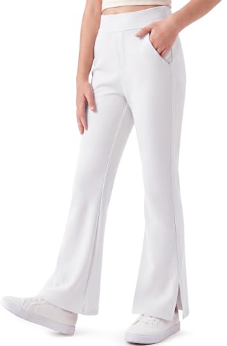 Baogaier Flickors leggings med fickor elastisk andningsbar leggings 5–16 år | Hög midja, delad fåll, enfärgad, utsvängda byxor, för skola, sport, dans, vardag, lediga byxor