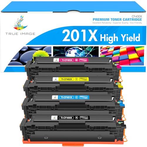 TRUE IMAGE 201X M277dw Toner Cartridge High Yield Compatible for HP 201X 201A M252dw CF400X M252n Color LaserJet Pro MFP M277dw M277c6 M274n M252 M277 CF401X CF402X CF403X Printer (K/C/M/Y, 4-Pack)