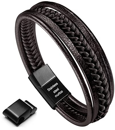 murtoo Herren Armband Edelstahl Echtleder Armband Naturstein Geflochten Mit Magnet Verschluss