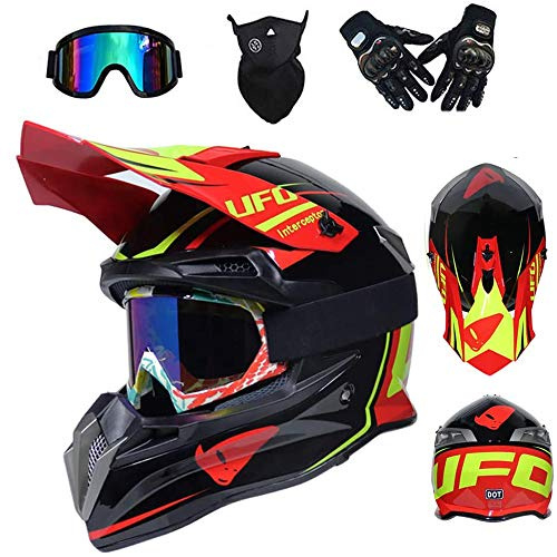 LEENY Caschi da Motocross Adulti, Stile UFO off-Road Sport Casco da Moto Set con Occhiali Maschera Guanti, BMX Caschi da Cross Motocicletta ATV MTB Downhill Enduro Racing Casco,M(56~57cm)