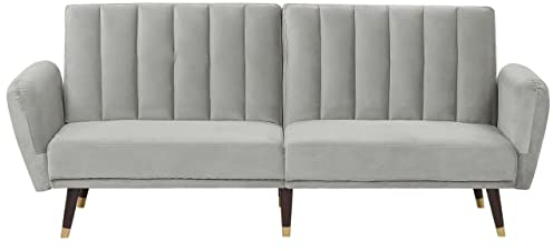 Beliani 3-Sitzer Schlafsofa aus Samtstoff in Hellgrau Glamour Stil Vimmerby