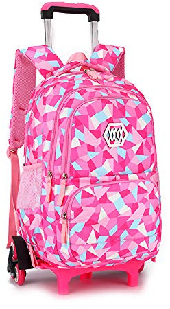 BOZONLI Girls Wheeled Backpack Trolley School Bag for Primary School Middle School Students, Rose