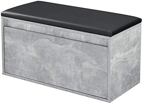 [en.casa] Panchina Portascarpe con Cassetto Scarpiera con Seduta Imbottita Similpelle e Contenitore Estraibile per Ingresso Camera 80 x 39 x 45 cm Effetto Cemento/Nero