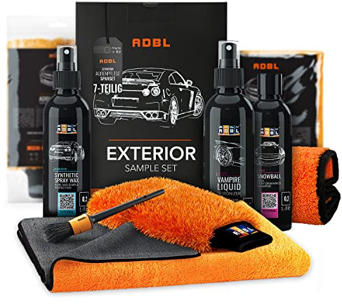 ADBL Autopflege Set: Exterior Experience Set Autoreinigungsset Autowaschset Außenpflege - Autoshampoo Felgenreiniger Wax Sprühversiegelung Waschhandschuh Mikrofasertuch Detailing Pinsel | 7-teilig