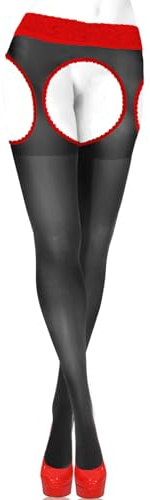 sesto senso Hosenträger Strumpfhose mit offenem Schritt 15 Den Spitze Strumpfband Gürtel Strümpfe XL Schwarz Rot