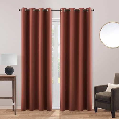 KOUFALL, Decorative Blackout Curtains for Bedroom, Sliding Glass Door, 2 Panels, Boho Earth Tone, Curtains for Living Room Decoration, 90 inches long, Rust Terracotta
